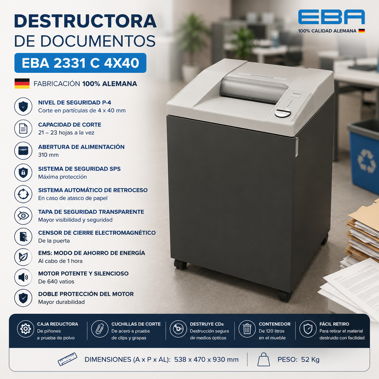Trituradora De Papel EBA 2331 C 4*40
