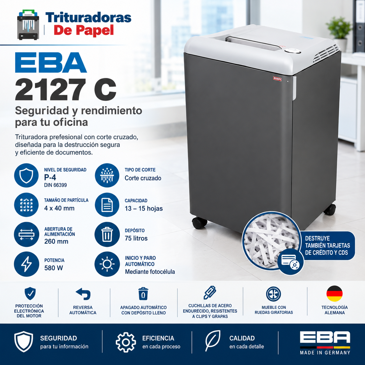 Trituradora De Papel EBA 2127C